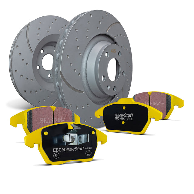 EBC BMW F30 F31 F32 F33 Rear Yellowstuff Pad & Turbo Grooved Brake Disc Kit - Brembo Caliper (Inc. 330d, 435i & 440i)